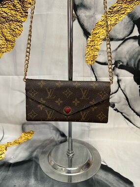 Louis Vuitton Brown Monogram Chain Wallet with Red Snap
